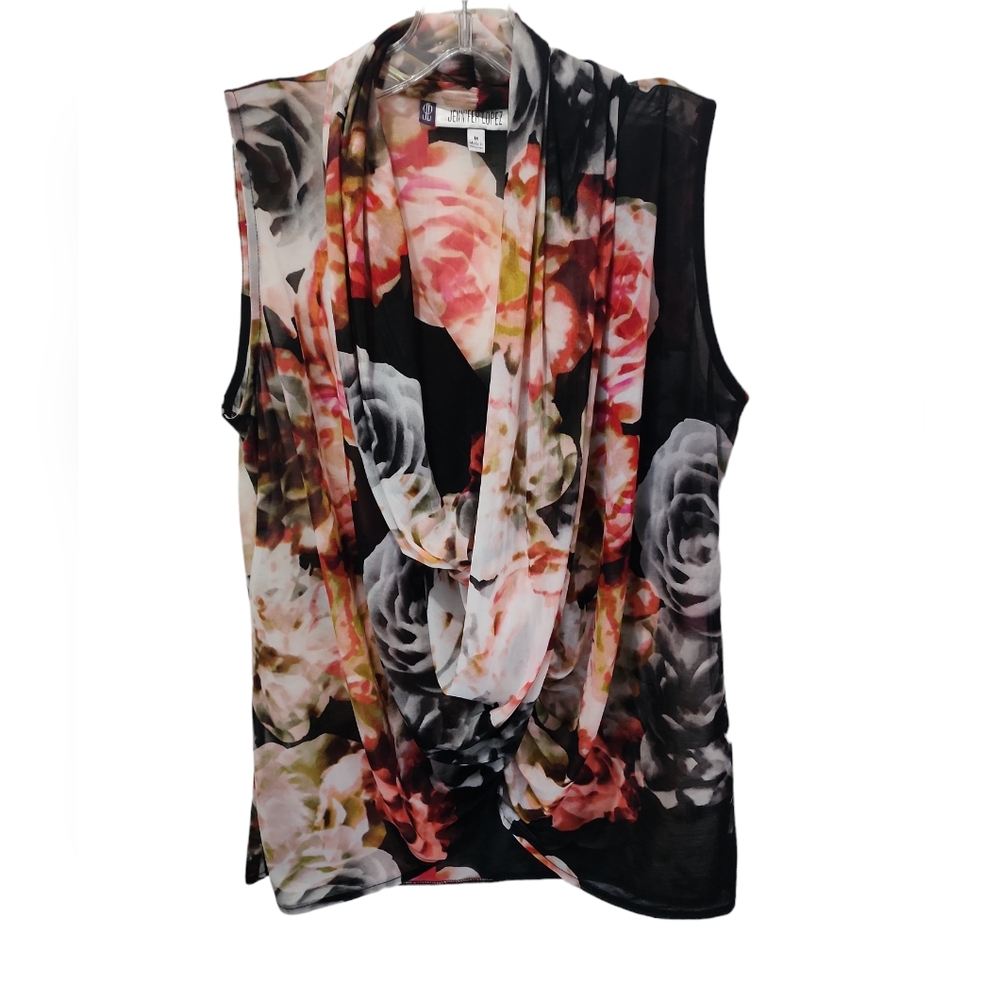 JLO Rose Floral drape front sleeveless top med